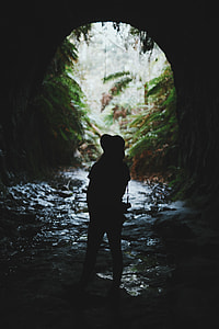silhouette of person inside a cave photo thumbnail