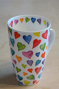 white multi colored hearts printed ceramic mug thumbnail