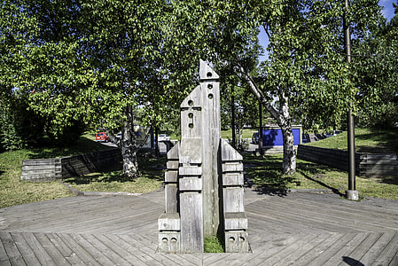 Wooden Sculpture of skyscrapers in Thunder Bay, Ontario thumbnail