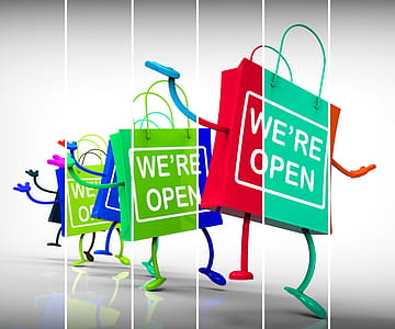 We re Open Shopping Bags Showing Shopping Availability and Grand Opening thumbnail
