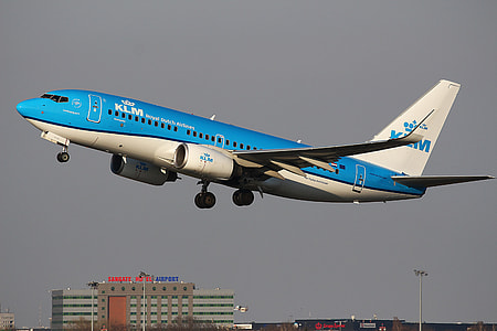 KLM airliner on flight during daytime thumbnail