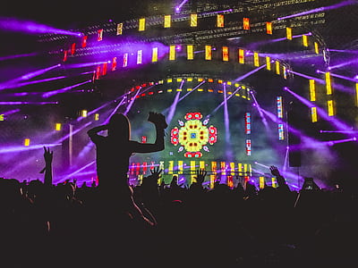 silhouette photo of group of people with purple lights thumbnail