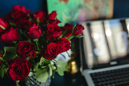 Office Desk Table With Red Roses thumbnail