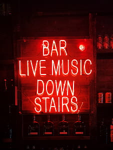 photo of lighted bar live music down stairs neon signage thumbnail