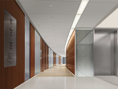 hallway beside brown and silver wall thumbnail