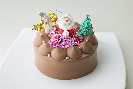 chocolate Christmas-themed cake on white surface thumbnail