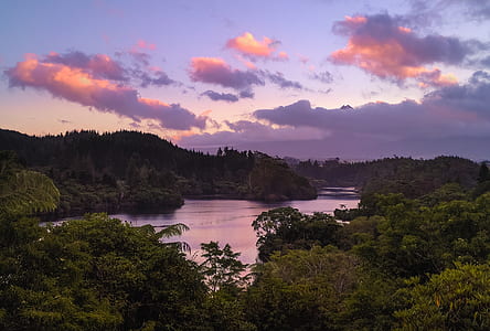 lake near trees during golden hour thumbnail