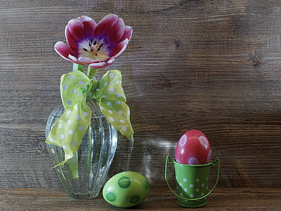 clear glass vase with Easter egg decors thumbnail