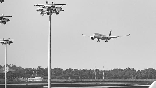 grayscale photo of airliner thumbnail