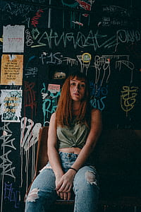 woman, graffiti, sign, blur thumbnail