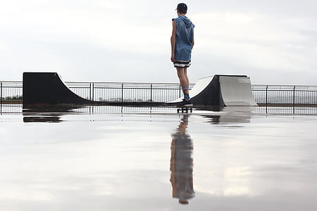 man on skateboard infront rail after the rain thumbnail