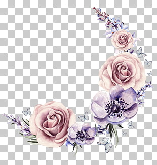 Flower Drawing Stock illustration Cartoon,,painted watercolor wreath, pink and purple flowers PNG clipart