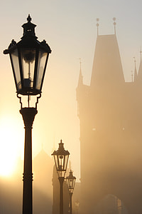 silhouette photography of outdoor post lamp thumbnail