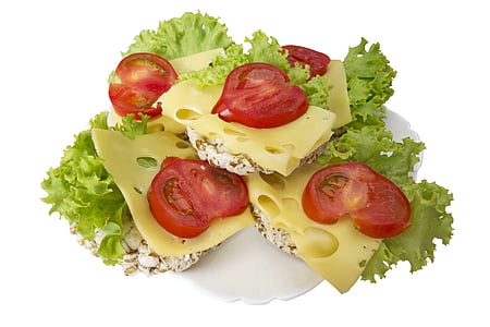 lettuces, slices of cheese and slices of tomatoes thumbnail