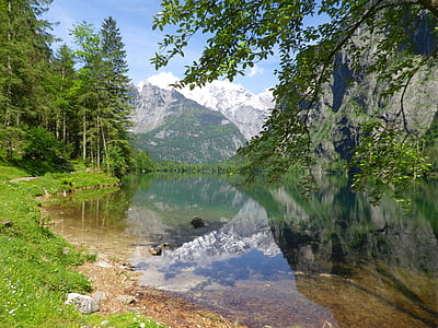 blue lake surrounded by tree under cloudy sky thumbnail