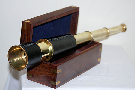 black and gold-colored retractable telescope with box thumbnail