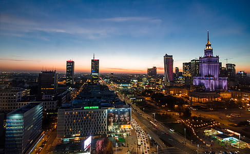 city, sky, sunset, lights thumbnail