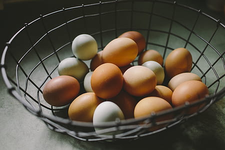 eggs in silver metal basket thumbnail