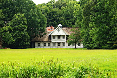 white painted house surrounded by trees thumbnail