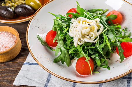 vegetable salad with cream on white ceramic plate thumbnail