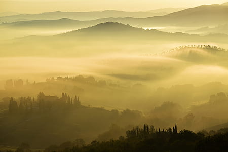 aerial photography of mountains and trees thumbnail