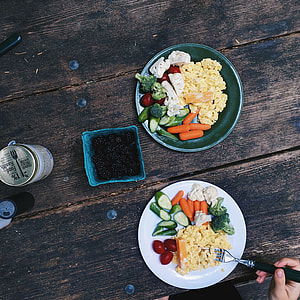 Healthy breakfast with eggs while camping thumbnail