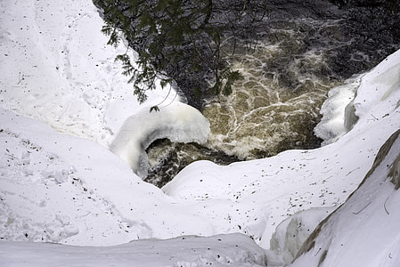 View of the waterfall hole in the winter from above at Cascade River State Park, Minnesota thumbnail