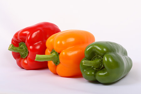 three red, yellow, and green bell peppers thumbnail