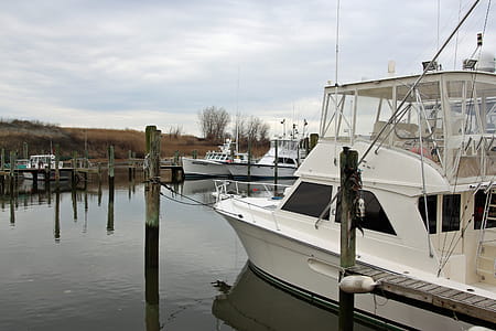 Fishing boats moored at a dock in Point Pleasant New Jersey. thumbnail