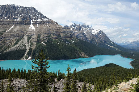 green mountains beside lake at daytime thumbnail