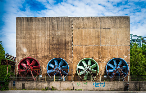 four water mills under white clouds thumbnail