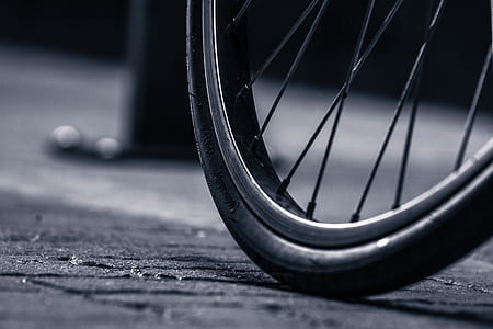 bike rim and tire on gray concrete floor thumbnail