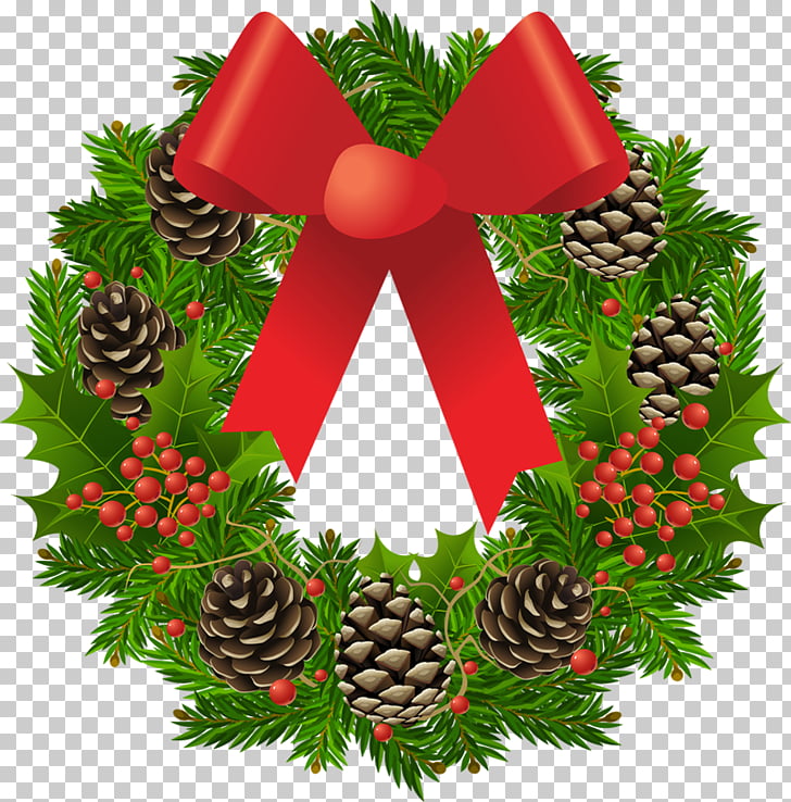 Wreath Christmas decoration Garland Balsam Hill, Transparent Christmas Wreath , green, brown, and red pine cone wreath with bow-accent PNG clipart