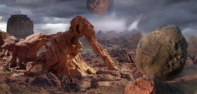 brown planet surrounded rocks thumbnail