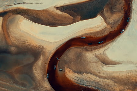 Aerial-photography of Boats on River Surrounded by Desert thumbnail