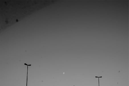 moon, sky, lamp, posts, black, white thumbnail