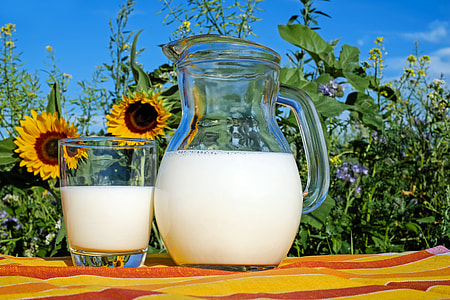 two clear glass pitcher and drinking glasses near sunflower thumbnail