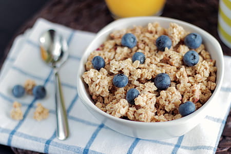 Dietary breakfast. Musli with blueberries in a white bowl thumbnail