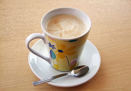 beige and white floral ceramic coffee mug thumbnail