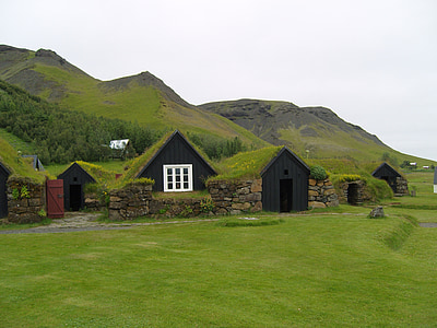 black and white wooden cabins covered with grasses thumbnail