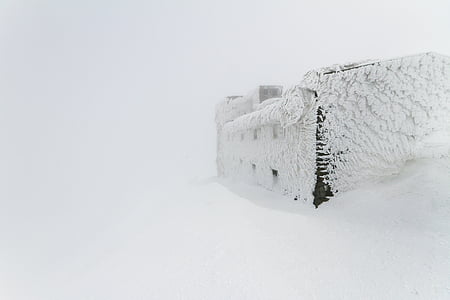 snow coated house miniature against white background thumbnail