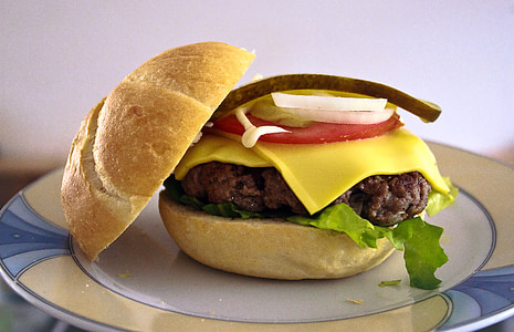cheese burger on white ceramic plate thumbnail