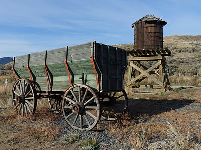 green wooden carriage on brown grassland thumbnail