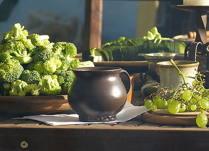 table, ceramic, food, krug, broccoli, vegetables thumbnail