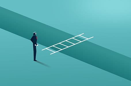 Businessman Facing a Moat With Ladder - Overcoming Barriers thumbnail