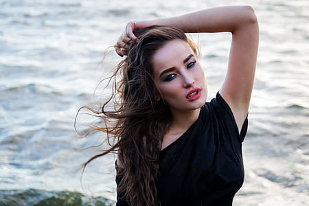 women's black off-shoulder shirt thumbnail