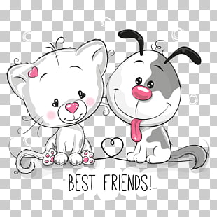 Dog–cat relationship Puppy Pet, cartoon animal cartoon, gray dog and white cat illustration PNG clipart