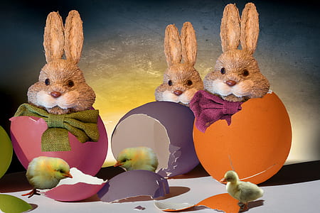 three Easter eggs with rabbits thumbnail
