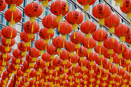 red Chinese lanterns at daytime thumbnail