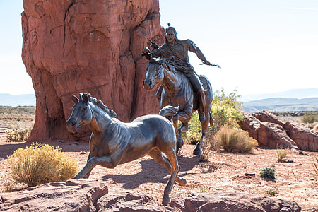 man riding horse hunting another horse statuette thumbnail